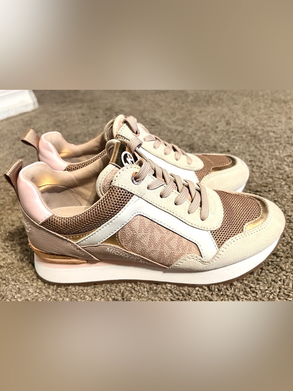 Michael Kors Women's Wilma Suede and Logo Trainer Soft Pink Women Size 5M